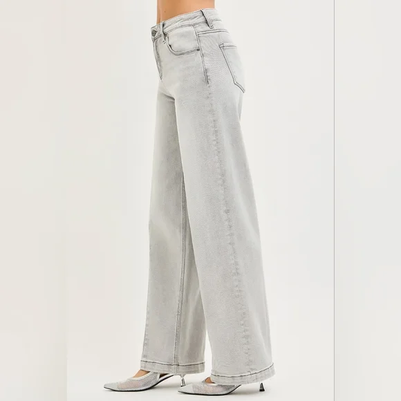 RISEN HR Baggy Jeans Light Gray Contrast Stitching Slouchy Relaxed Various NEW - Picture 4 of 6